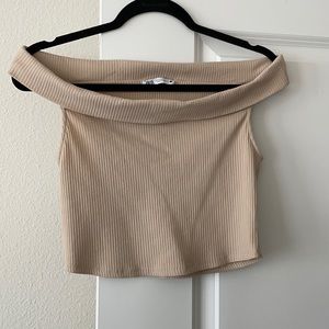 Zara Tops | Zara Nude Off The Shoulder Crop Top  Size:USA S